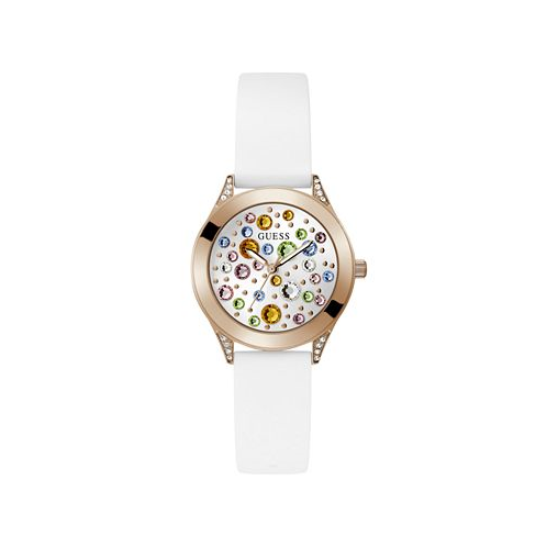 GUESS Womens Analog White Silicone Watch 34mm