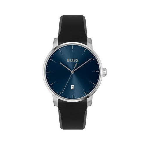 Hugo Boss Mens Dean Quartz Basic Calendar Black Silicone Watch 41mm
