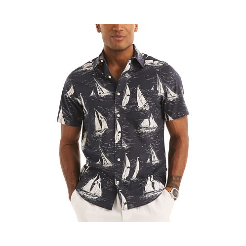 Nautica Mens Sailboat Print Short Sleeve Button-Front Shirt