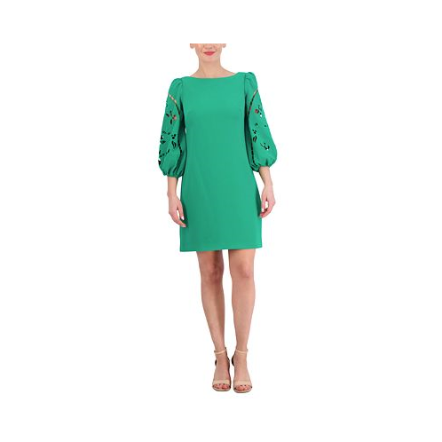 Vince Camuto Womens Signature Stretch Crepe Embroidered-Sleeve Shift Dress
