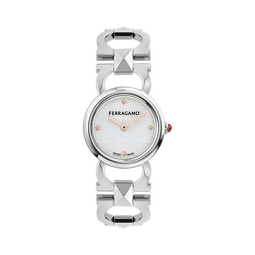 Ferragamo Salvatore Womens Swiss Stainless Steel Stud Link Bracelet Watch 25mm