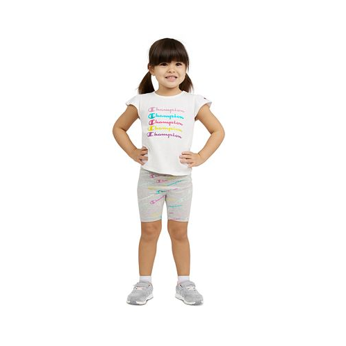 Champion Toddler & Little Girls Logo Graphic T-Shirt & Logo-Print Bike Shorts 2 Piece Set
