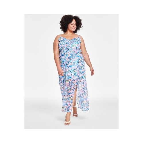 Bar III Trendy Plus Size Floral-Print Ruffled Maxi Dress