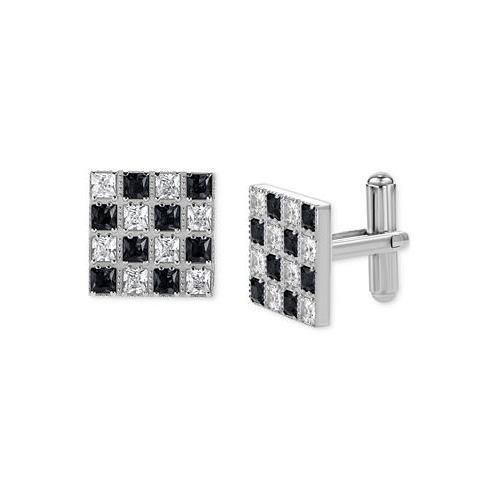 Blackjack Mens Cubic Zirconia Checkerboard Square Cufflinks in Stainless Steel