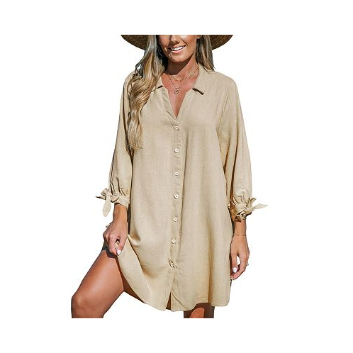 CUPSHE Womens V-Neck Button Front Cover-Up Dress