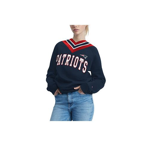 Tommy Hilfiger Womens Navy New England Patriots Heidi Raglan V-Neck Sweater