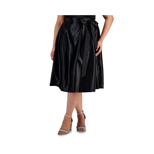 Alex Evenings Plus Size Belted Satin A-Line Midi Skirt