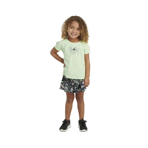 Adidas Little & Toddler Girls T-Shirt & Printed Ruffle Skort 2 Piece Set