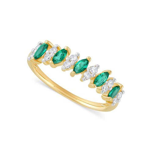 Macys Lab-Grown Emerald (3/8 ct. t.w.) & Lab-Grown White Sapphire (1/3 ct. t.w.) Marquise Ring in 14k Gold-Plated Sterling Silver (Also in Lab-Grown Ruby & Lab-Grown Sapphire)