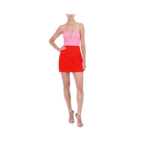 BCBG NEW YORK Womens Colorblock Strapless Bodycon Mini Dress