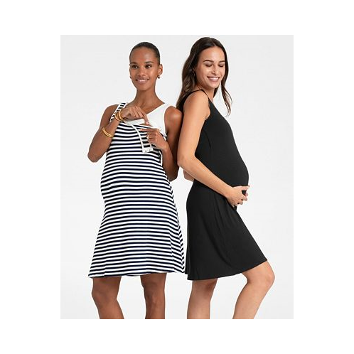 Seraphine Womens Sleeveless Fit and Flare Maternity to Nursing Dresses Set of 2