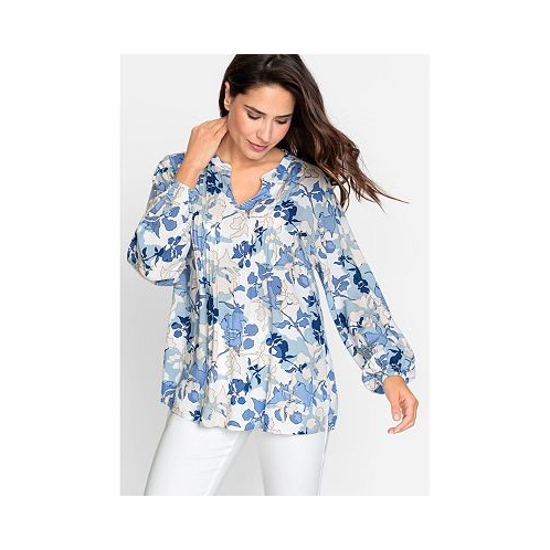 Olsen Long Sleeve Abstract Floral Print Tunic Blouse