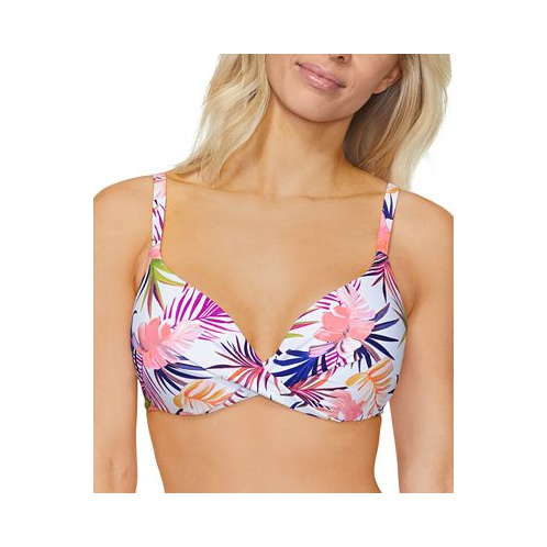 Island Escape Womens Gemini Tropical-Print Push-Up Bikini Top