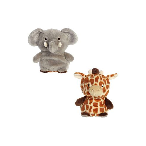 Aurora Small Reversible Eco Pairs: Elephant and Giraffe Eco Nation Eco-Friendly Plush Toy Brown 6.5