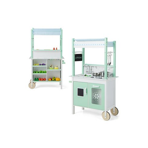 SUGIFT Double-sided Pretend Play Kitchen with Remote Control and LED Light Bars