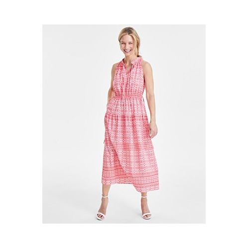 Anne Klein Womens Sleeveless Halter-Neck Cotton Midi Dress