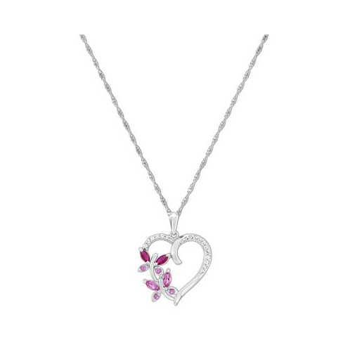 Macys Multi-Gemstone Butterfly Heart 18 Pendant Necklace (1/2 ct. t.w.) in Sterling Silver (Also in Additional Gemstones)