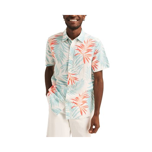 Nautica Mens Leaf Print Short Sleeve Button-Front Shirt