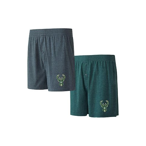 Concepts Sport Mens Hunter Green Charcoal Milwaukee Bucks Two-Pack Jersey-Knit Boxer Set