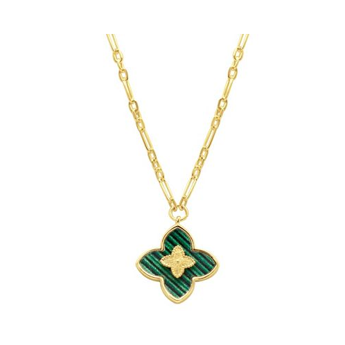 ADORNIA 14K Gold-Plated Green Inlay Clover Necklace