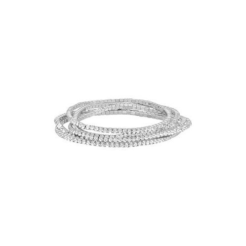 ADORNIA Silver-Plated Multi Stretch Crystal Bracelet Set