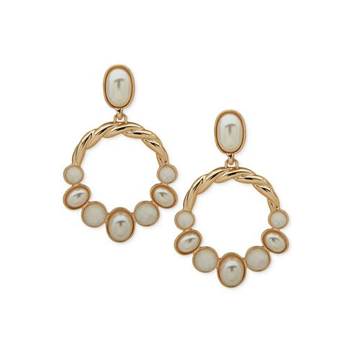 Anne Klein Gold-Tone White Stone & Mother-of-Pearl Open Drop Earrings