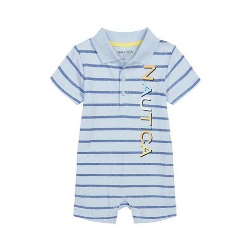 Nautica Baby Boys Short Sleeve Knit Polo Striped Romper