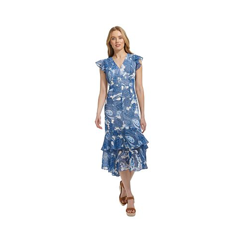 Tommy Hilfiger Womens Paisley-Print Ruffled Midi Dress