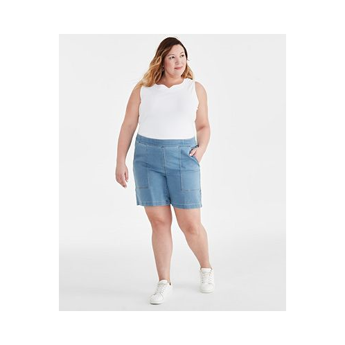 Style & Co Plus Size Mid Rise Pull-On Denim Shorts