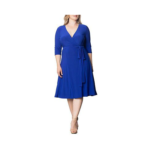 Kiyonna Plus Size Essential Wrap Dress with 3/4 Sleeves