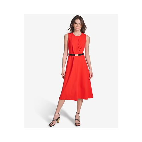 Calvin Klein Womens Belted A-Line Dress