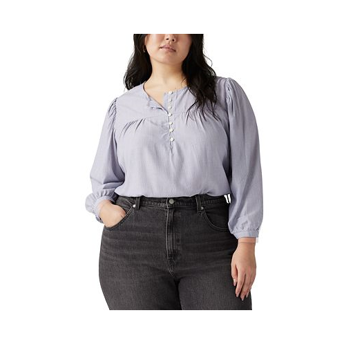 Levis Trendy Plus Size Halsey Striped 3/4-Sleeve Blouse