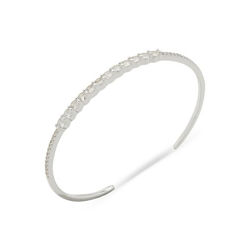 Anne Klein Silver-Tone Crystal Stone Thin Cuff Bracelet