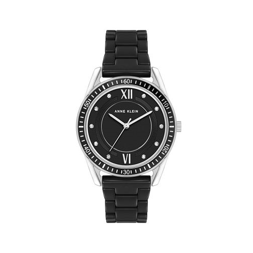 Anne Klein Womens Quartz Black Ceramic Link Bracelet Watch 42mm