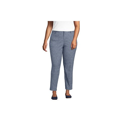 Lands End Plus Size Mid Rise Classic Straight Leg Chambray Ankle Pants