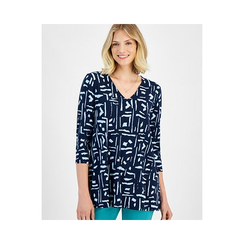 JM Collection Womens Printed 3/4-Sleeve Tunic Top