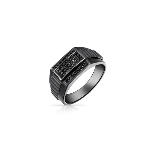 Bling Jewelry Mens Geometric Micro Rectangle Black CZ Cubic Zirconia Statement Ring For Men .925 Sterling Silver Signet Championship Ring