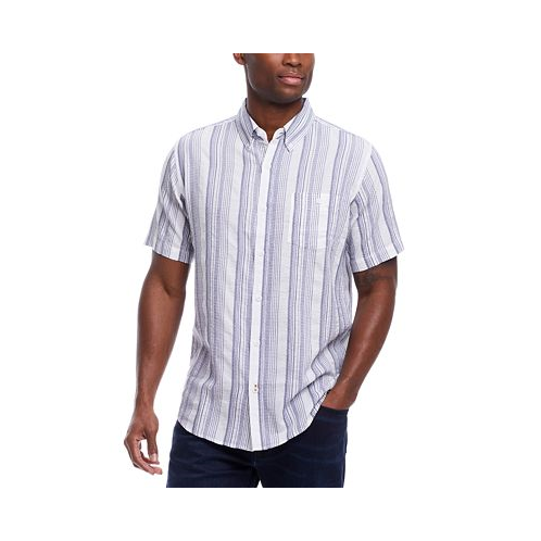 Weatherproof Vintage Mens Short Sleeve Cotton Shirt with Ticking Stripe