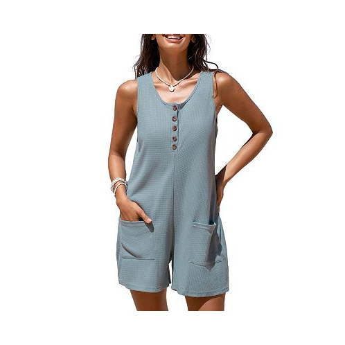 CUPSHE Womens Waffle Knit Button Romper