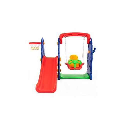 Slickblue 3-in-1 Junior Children Freestanding Design Climber Slide Swing Seat Basketball Hoop