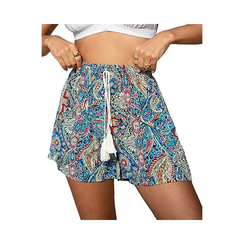 CUPSHE Womens Paisley Elastic Waist Tassel Tie Straight Leg Shorts