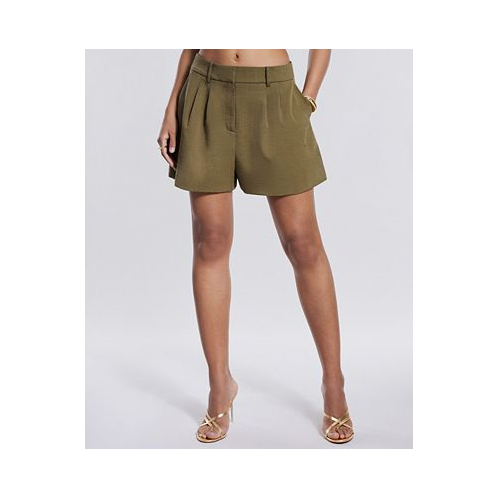 BCBG NEW YORK Womens Washed Twill Pleated Shorts