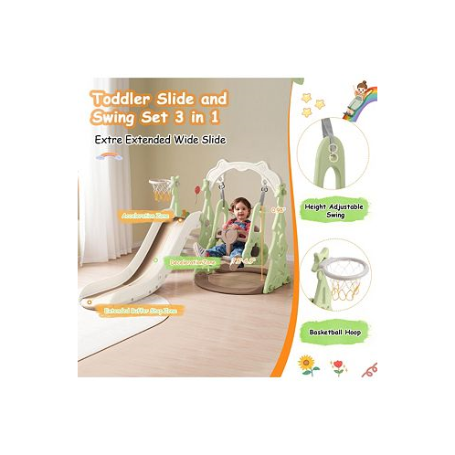 Simplie Fun 3-in-1 Toddler Playground Slide Swing Basketball Hoop