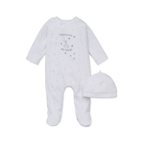 Little Me Baby Boys or Baby Girls Welcome To World Footed Coverall and Hat 2 Piece Set