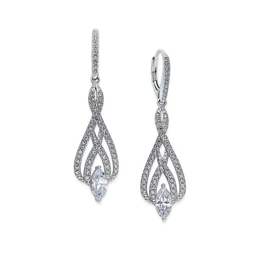 Eliot Danori Silver-Tone Marquise Crystal and Pave Drop Earrings