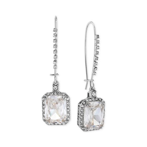 Betsey Johnson Silver-Tone Crystal and Pave Square Drop Earrings