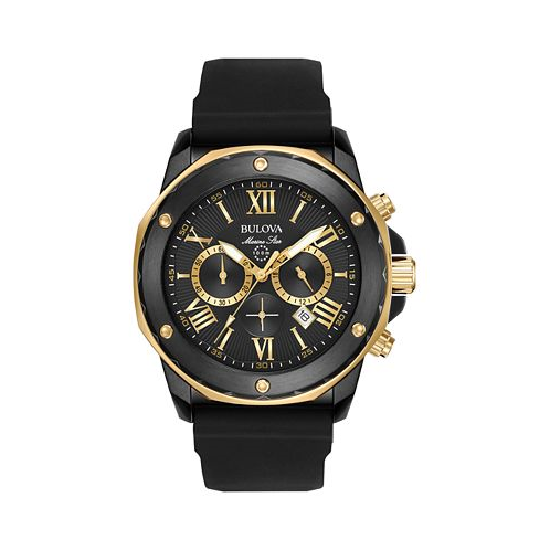 Bulova Mens Chronograph Marine Star Black Silicone Strap Watch 44mm 98B278
