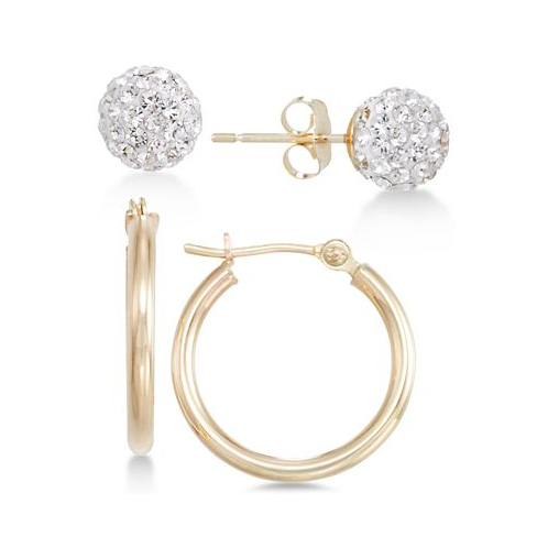 Macys 2-Pc. Set Crystal Fireball Stud and Polished Hoop Earrings in 10k Gold