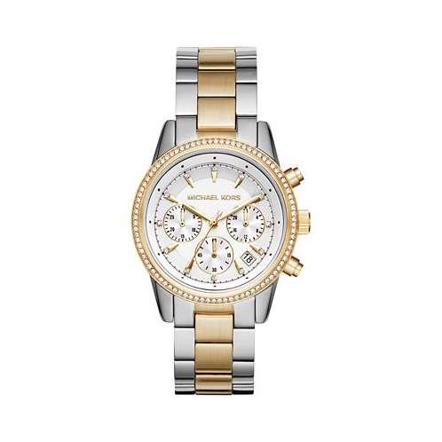 Michael Kors Womens Chronograph Ritz Two-Tone Stainless Steel Bracelet Watch 37mm
