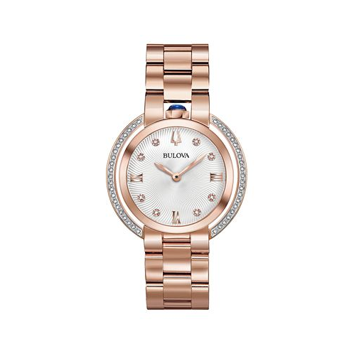 Bulova Womens Rubaiyat Diamond (1/4 ct. t.w.) Rose Gold-Tone Stainless Steel Bracelet Watch 35mm